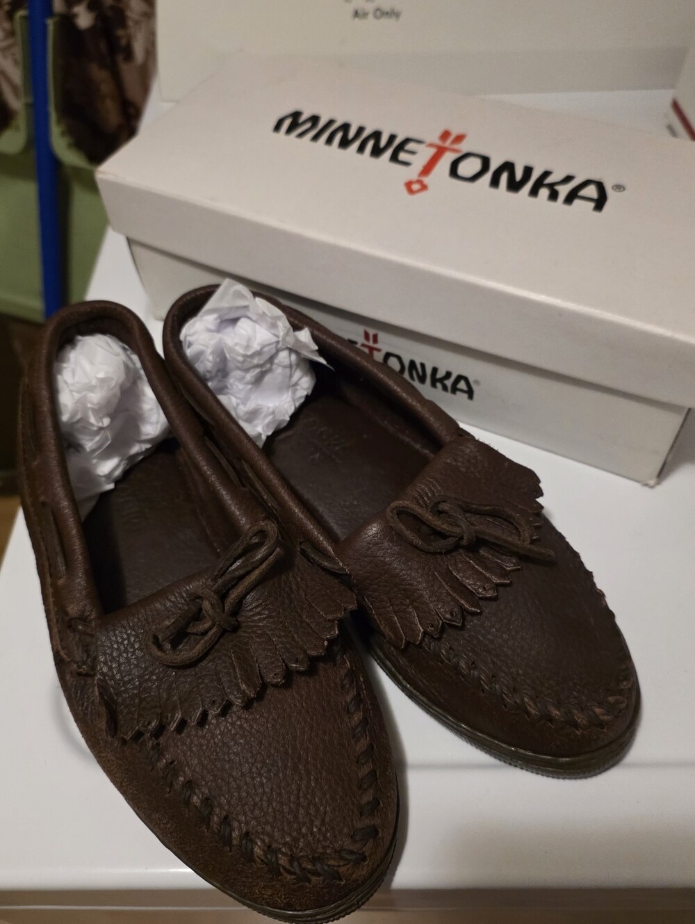 Minnetonka Brown Leather Fringe Moccasin Slip-Ons (8) Women's